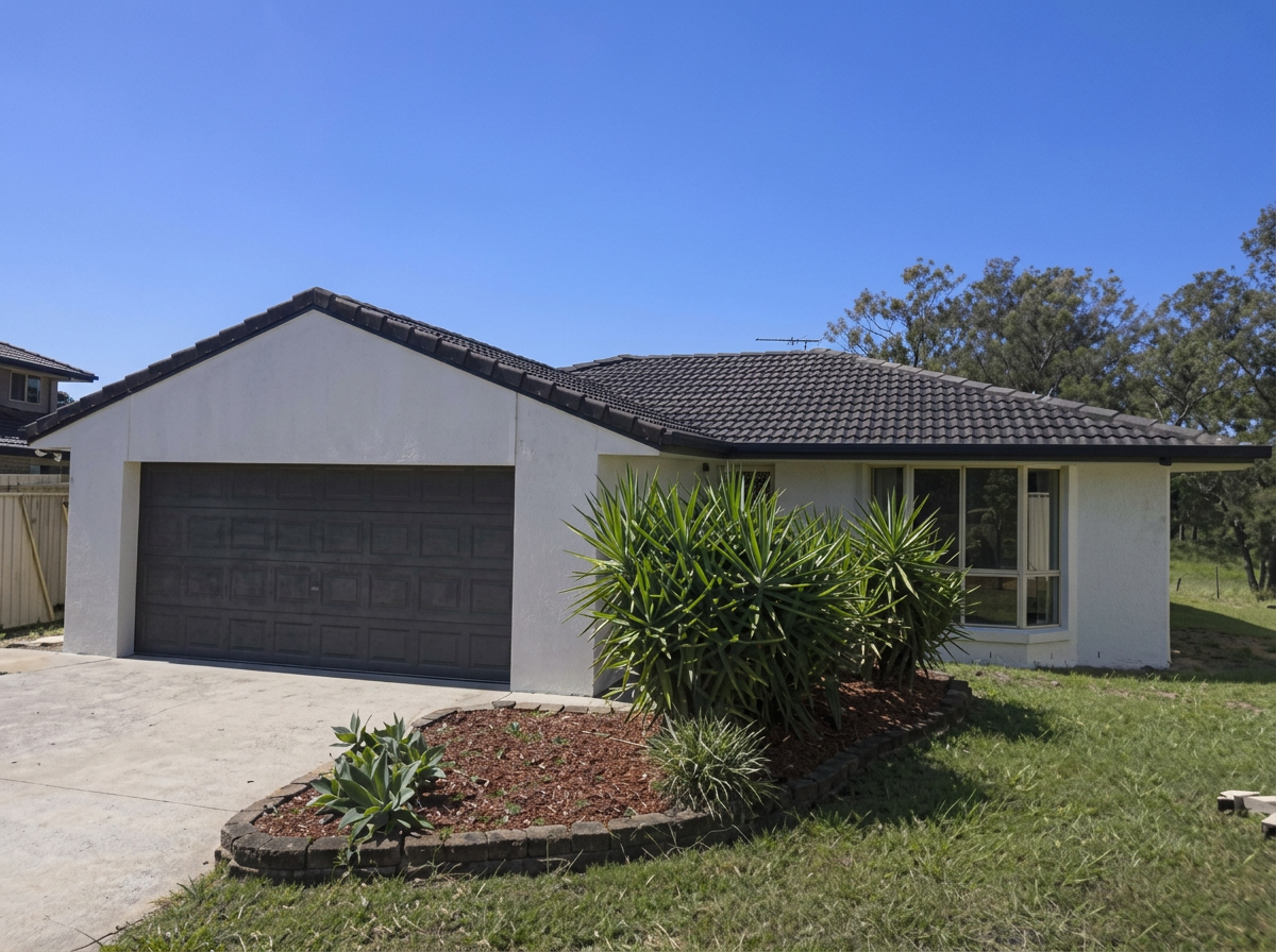 Single-storey suburban home with smooth white render
